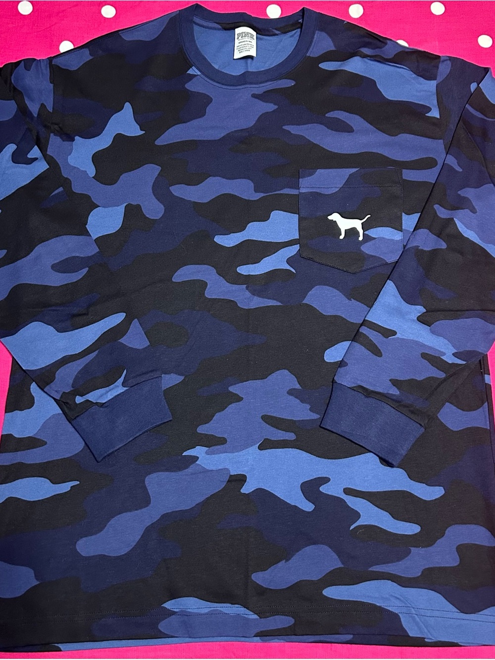 PINK Victoria's Secret Blue Camo Long-Sleeve tee Small